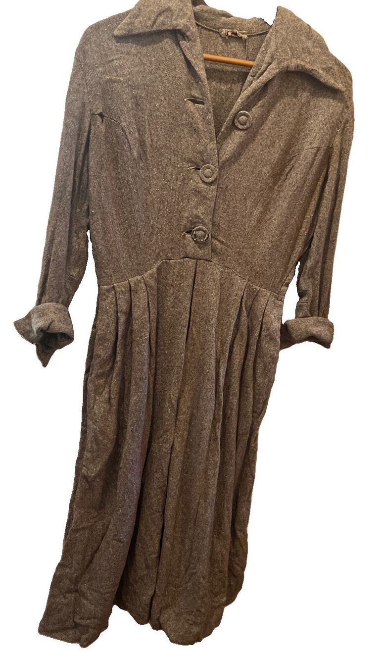 Vtg 40s 50s Roseweb New York Dress Brown Tweed Wool Med